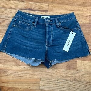 🆕 Vigoss Shorts SZ 25 Blue Denim Ace High Rise Cut-off Raw Hem Button Fly
